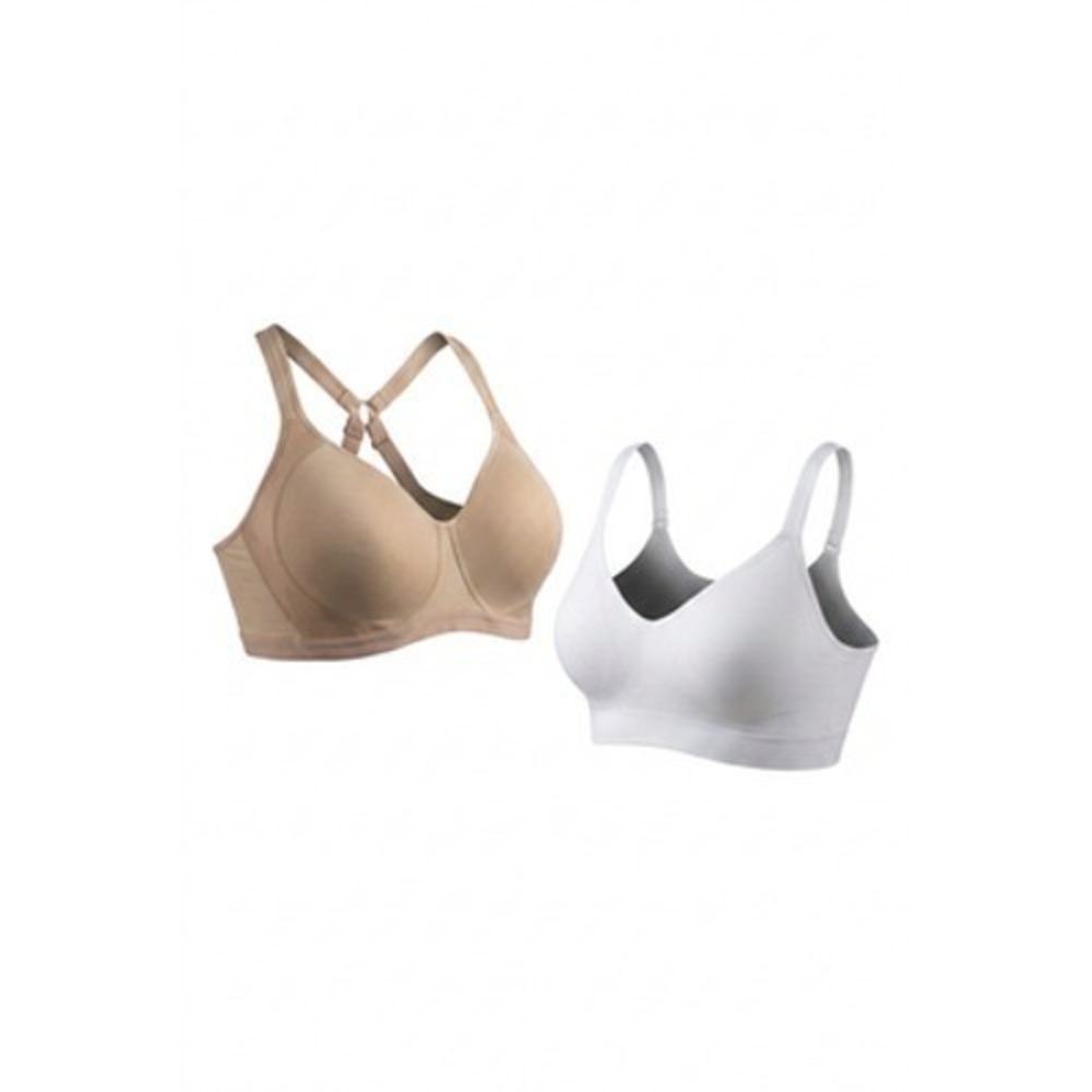 Hanes Bra Set Womens 2XL/3XL White Beige Wireless Sports Padded Lot Of 2